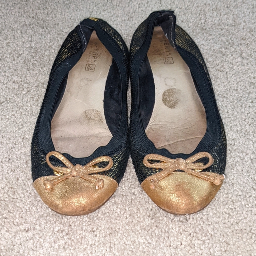 Used Sperry Top-Sider Black Gold Elise Ballet Flats 7.5